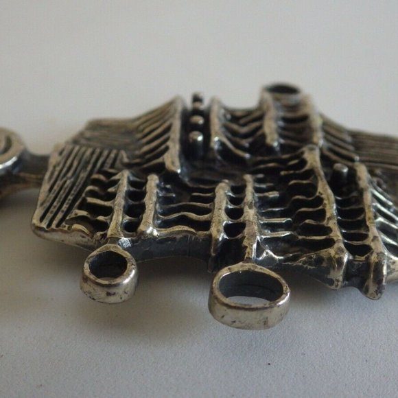 MODERNIST BRUTALIST GILES VIDAL PEWTER FIGURAL PENDANT & CHAIN NECKLACE - Picture 4 of 5